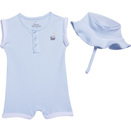 LUXE THREADS Infant Boys Fashion Romper and Hat Set - Short Sleeve in Light Blue
