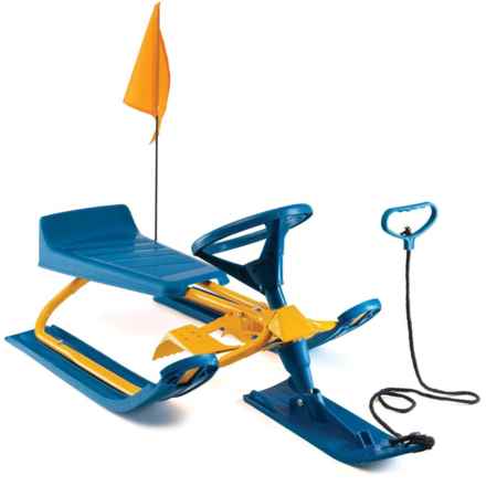 Machrus Frost Rush Sled with Steering Wheel, Twin Brakes and Pull Rope in Blue/Yellow