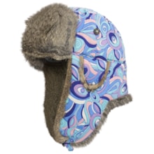 Mad Bomber® Sateen Aviator Hat - Rabbit Fur, Ear Flaps (For Men and Women) in Blue/Purple Print W/Brown Fur - Closeouts