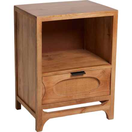 Made in India 1-Drawer Bedside Table with Cane Accent - 18x14x24” in Brown