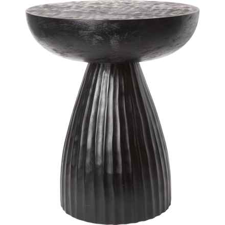Made in India 15x18” Round Wooden Side Table in Black
