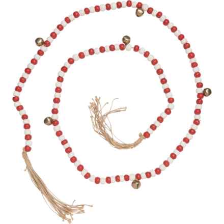 Made in India Jingle Bells and Wood Beads Garland - 6’ in Red/White