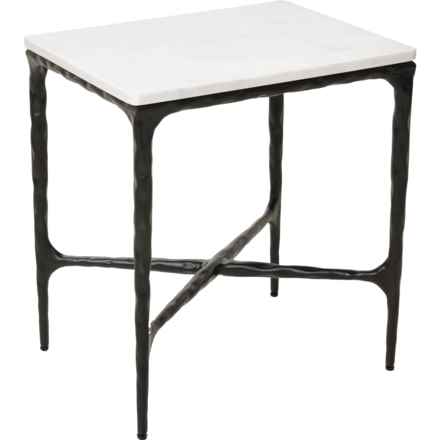 Made in India Marble Top Iron Leg Side Table - 18x14x20” in White/Black