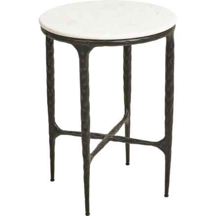 Made in India Marble Top Round Side Table - 16x22” in Natural Stone