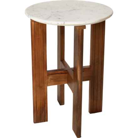 Made in India Marble Top Wooden Side Table - 18x18x24” in Brown