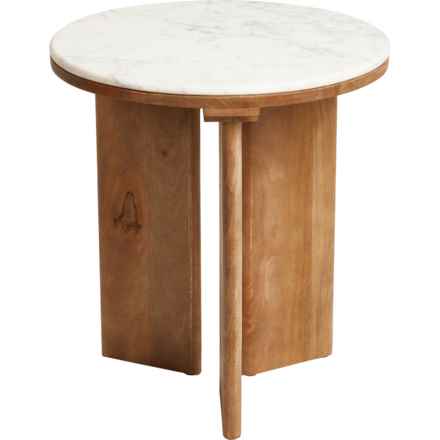 Made in India Marble Top Wooden Side Table - 20x22” in Natural Stone