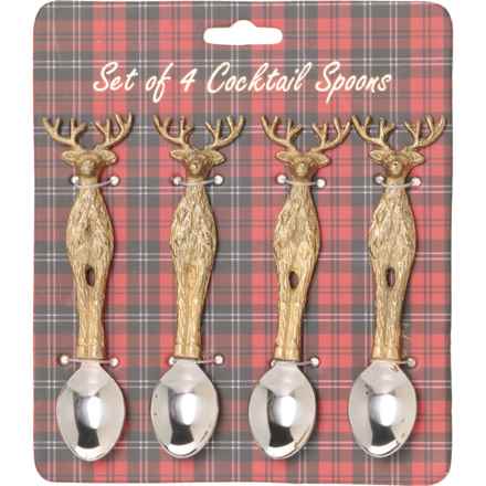 Made in India Reindeer Champ Cocktail Spoons - Set of 4, 5.5” in Multi
