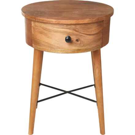Made in India Round One-Drawer Bedside Table - 17x17x24” in Natural