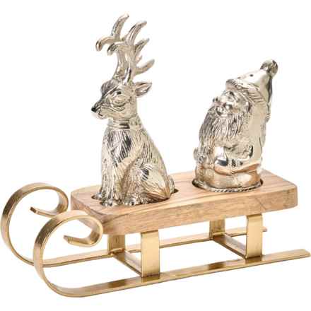 Made in India Santa and Deer On Sleigh Salt and Pepper Shakers in Multi