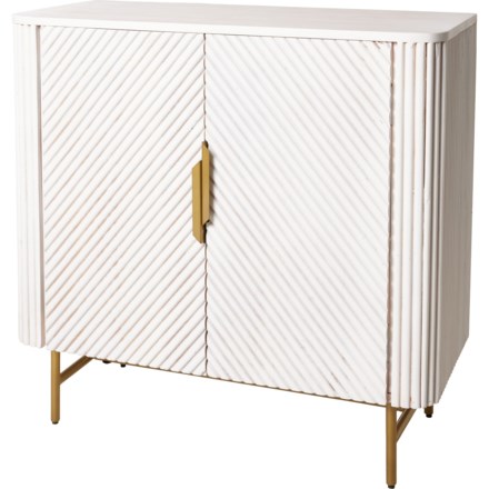 Made in India Two-Door Wooden Cabinet - 33x15x32” in White/Gold