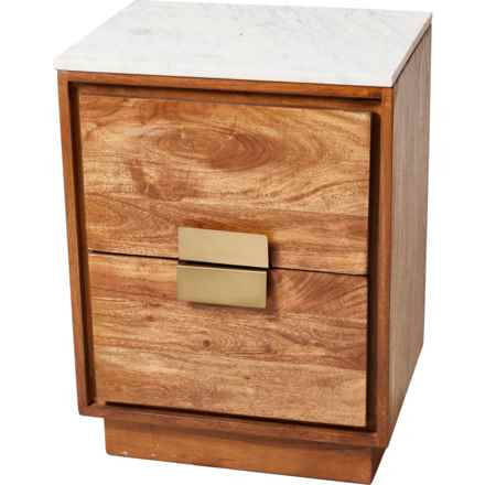 Made in India Two-Drawer Marble Top Bedside Table - 18x14x24” in Walnut