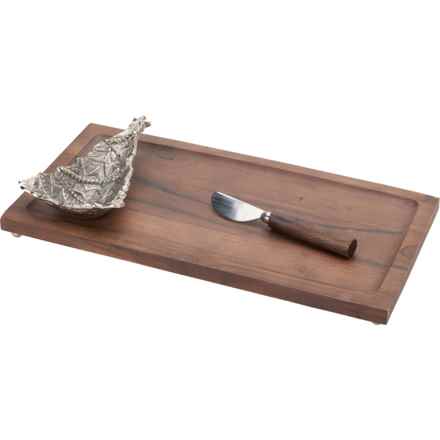 Made in India Wood Serving Board with Christmas Tree Dip Cup - 16x9” in Multi