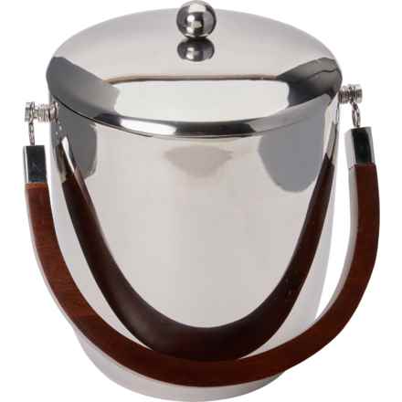 Made in India Wooden Handle Ice Bucket - 3 qt. in Silver/Brown