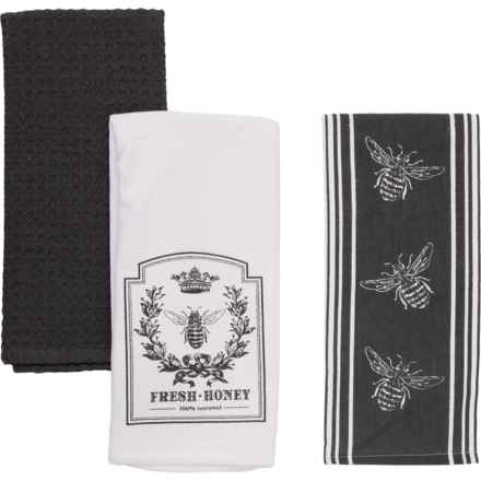 Madison Studio Bee Fresh Honey Kitchen Towel Set - 3-Pack, 18x28” in Black/White
