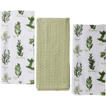 Madison Studio Dual-Purpose Kitchen Towels - 3-Pack, 18x28” in White/Green