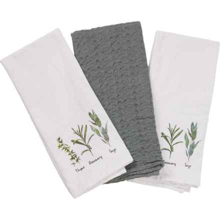 Madison Studio Herbs Kitchen Towel Set - 3-Pack, 18x28” in White Green