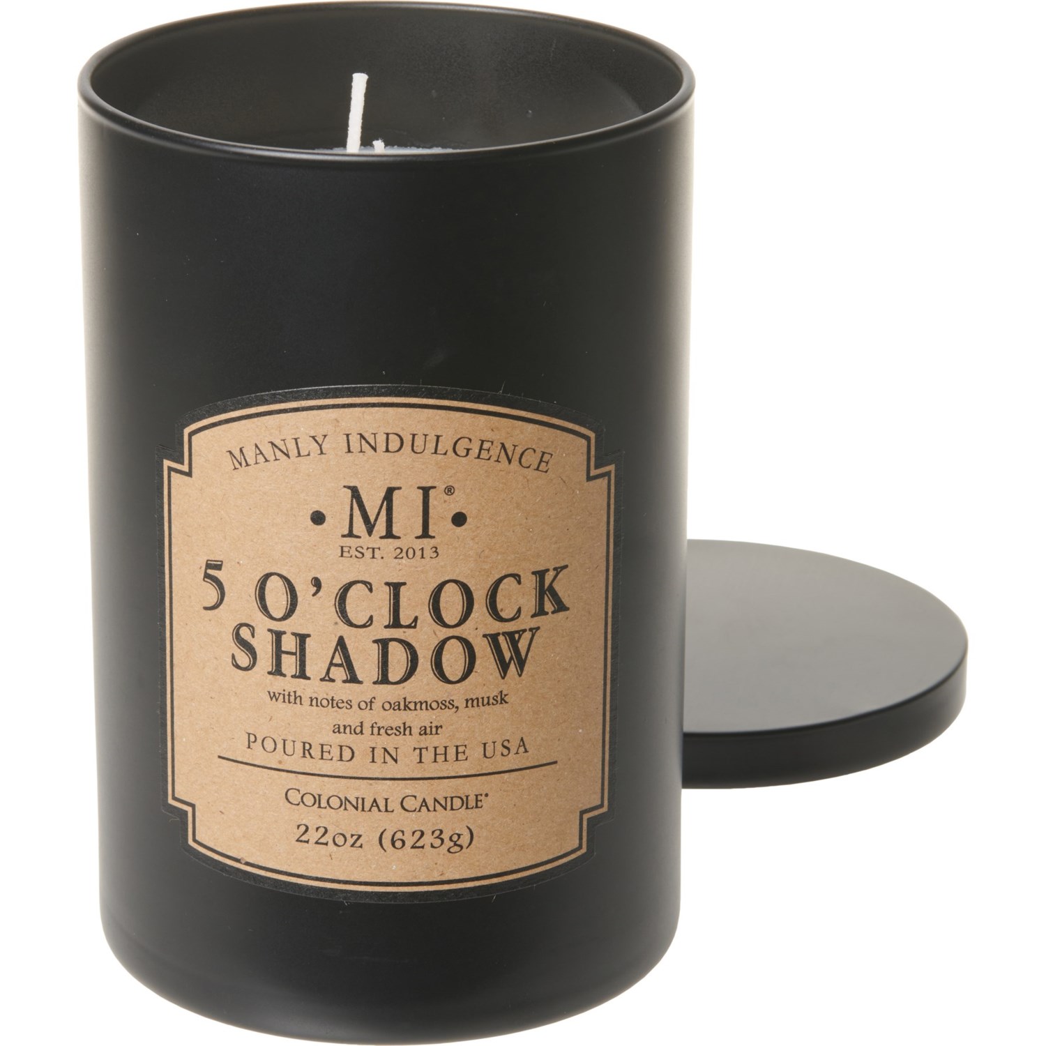Manly Indulgence 22 oz. Classic Black 5 O’ Clock Shadow Candle 2Wick