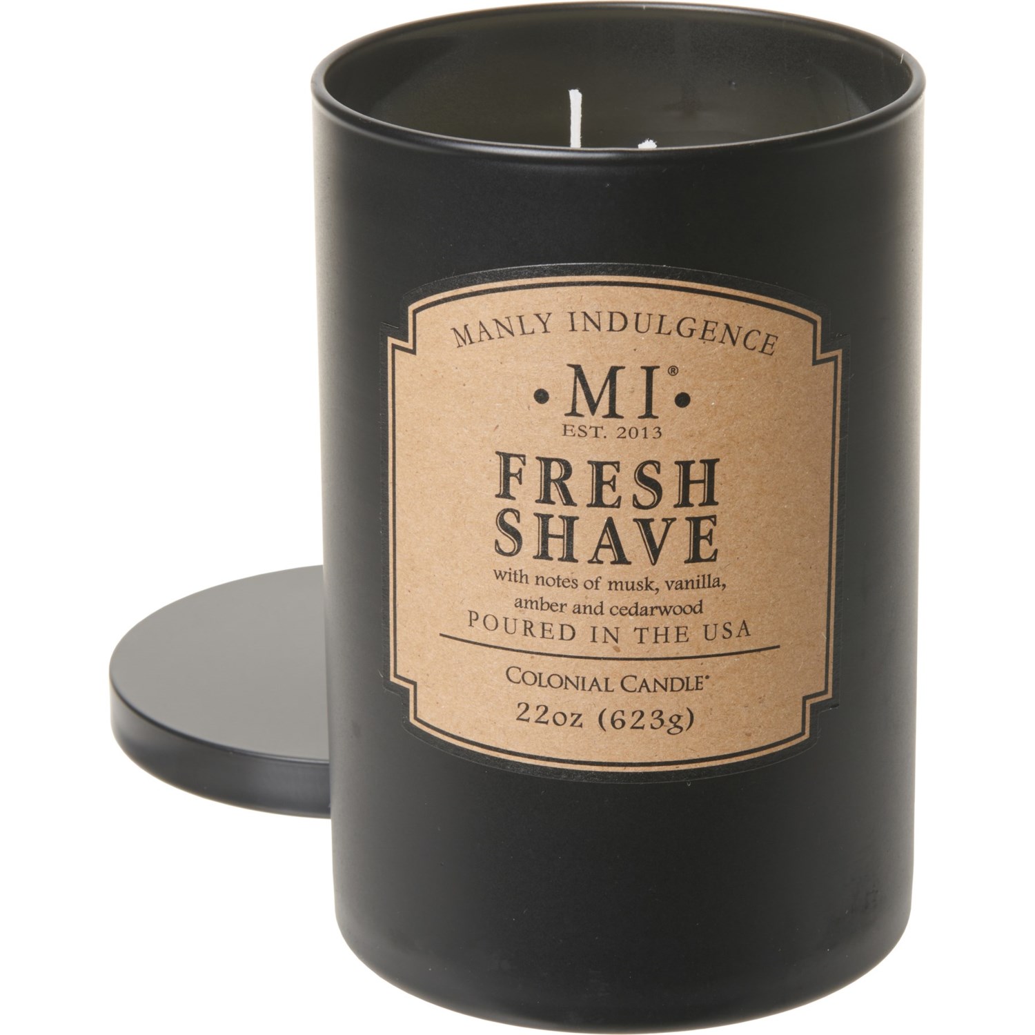 Manly Indulgence 22 oz. Classic Black Fresh Shave Candle 2Wick