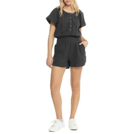 Marine Layer Bella Double Cloth Romper - Short Sleeve in Faded Black