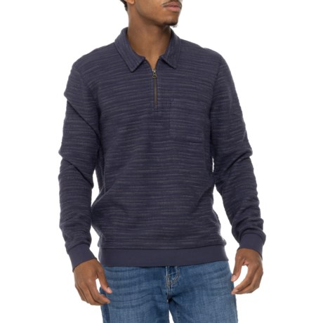 Marine Layer Textured Stripe Shirt - Zip Neck, Long Sleeve in Navy Multi Stripe