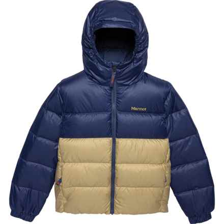 Marmot Big Boys and Girls Guides Down Hoodie - 700 Fill Power in Storm/Light Oak