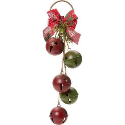 Martha Stewart Metal Bell Door Hanger with Bow - 6x3.35x21” in Red/Green