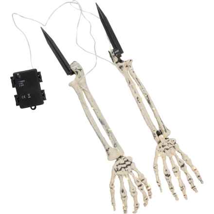 Martha Stewart Plastic LED Lighted Skeleton Hands Stake Lights - Set of 2, 18” in Multi
