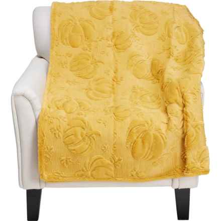 Martha Stewart Pumpkin Leaves Oversized Faux-Fur Throw Blanket - 60x80” in Amber Gold - Closeouts