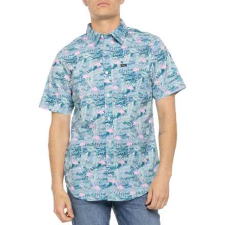 Matix Flamingo Foliage Woven Shirt - Short Sleeve in Blue