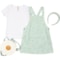 Max Studio Big and Little Girls Daisy Jumper and Shirt Set with Backpack and Headband - Short Sleeve in Green