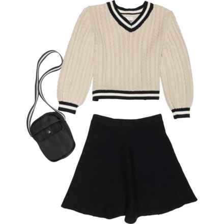 Max Studio Girls Cable-Knit Sweater, Textured Skirt and Purse Set - 3-Piece in Oatmeal