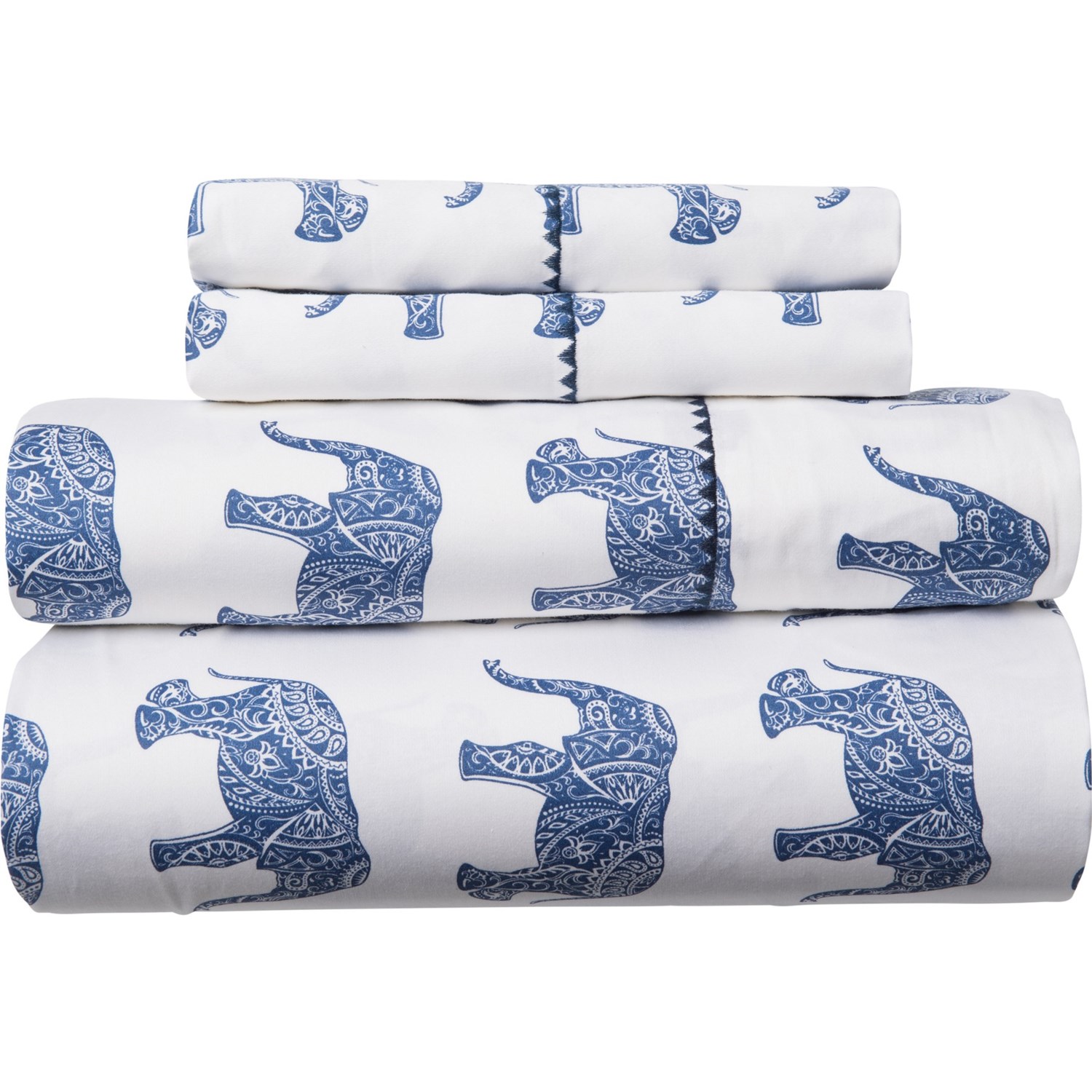 Melange Home 400 Tc Cotton Elephant Print Sheet Set Full White 400 Tc Cotton Elephant Print Sheet Set