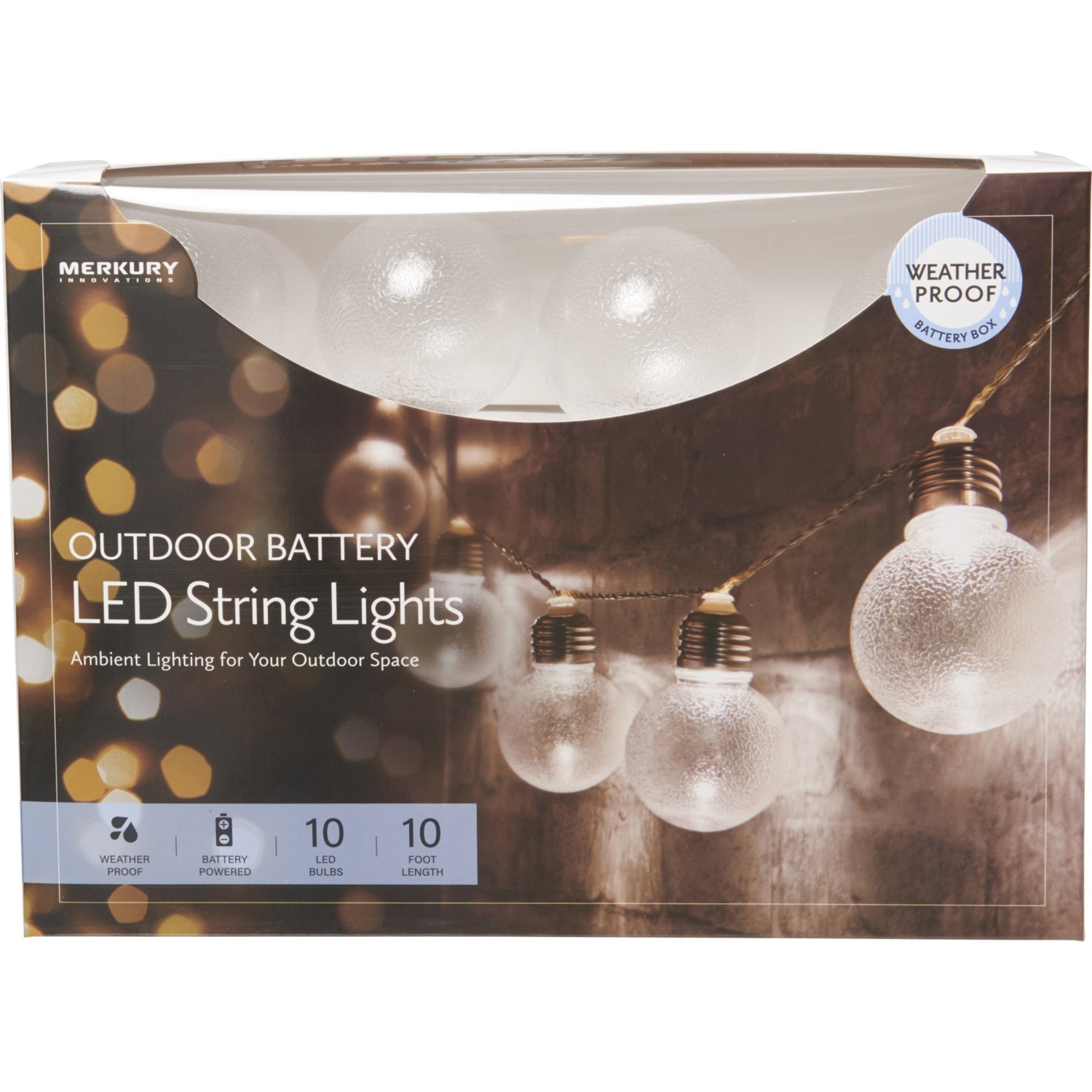 Merkury Large Frosted Outdoor Battery Led String Lights 10