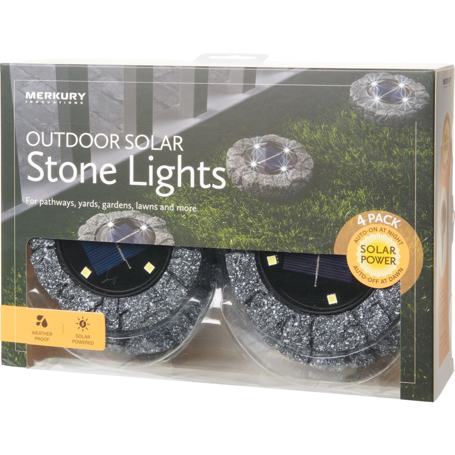 Merkury Outdoor Solar Stone Disc Lights 4Pack Save 32