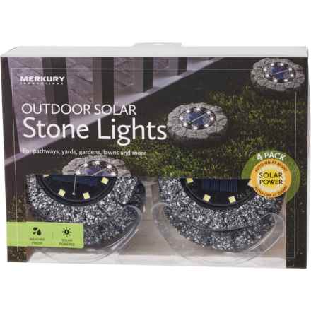 Merkury Outdoor Solar Stone Disc Lights - 4-Pack in Grey