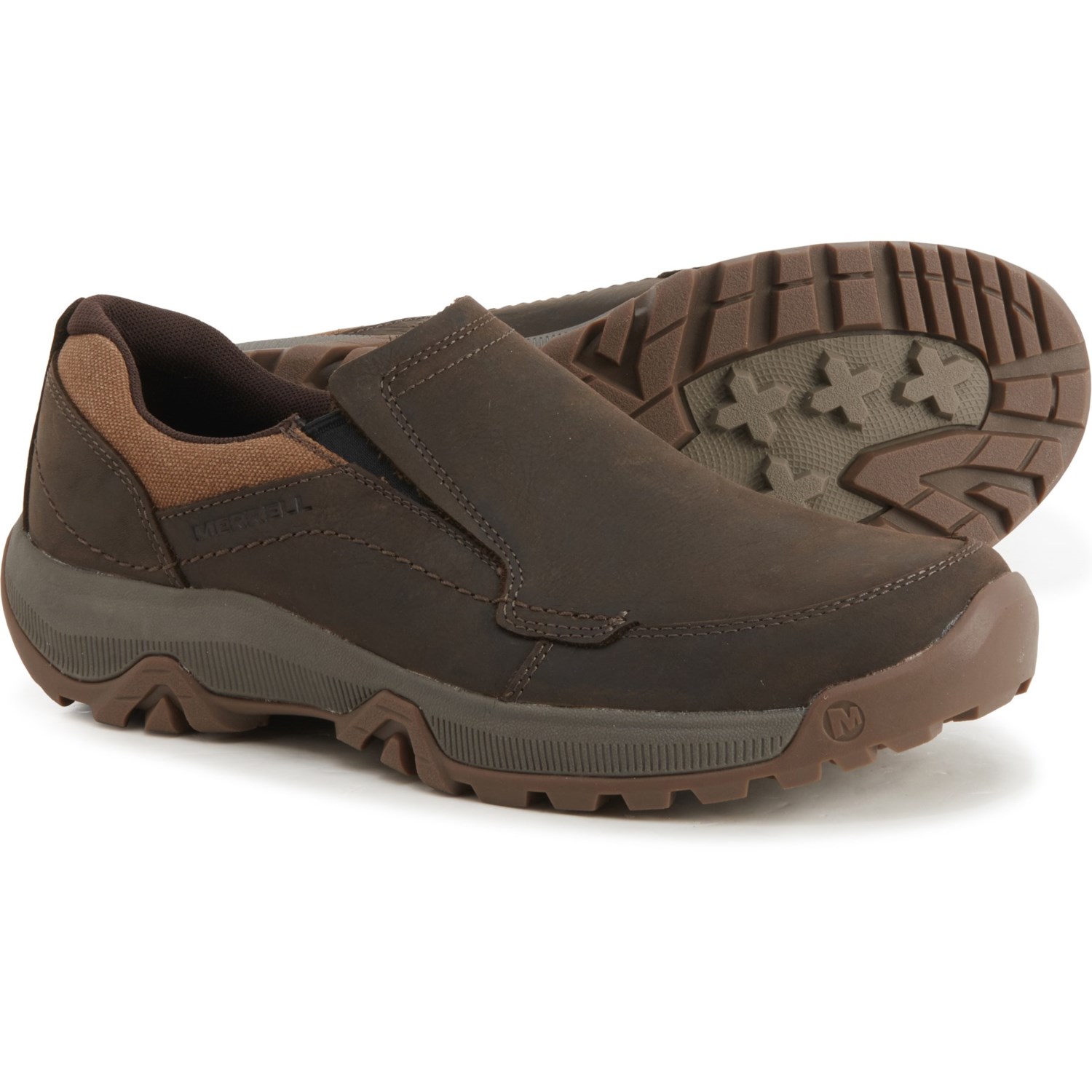 Merrell Anvik MOC Mens Leather Slip on Sneakers Outdoor Brown 