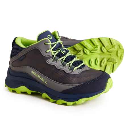 Merrell Boys Moab Speed Mid Hiking Boots - Waterproof in Navy/Grey/Lime