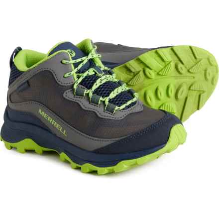 Merrell Boys Moab Speed Mid Hiking Boots - Waterproof in Navy/Grey/Lime