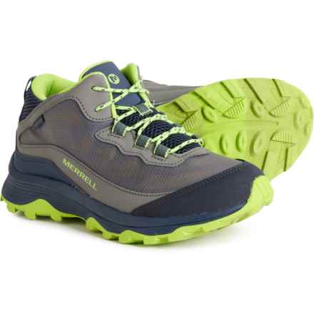 Merrell Boys Moab Speed Mid Hiking Boots - Waterproof in Navy/Grey/Lime