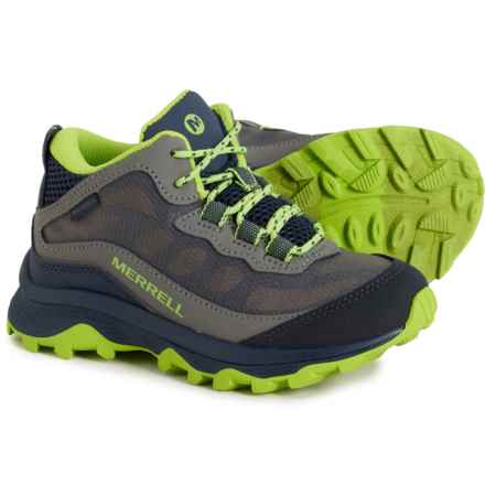 Merrell Boys Moab Speed Mid Hiking Boots - Waterproof in Navy/Grey/Lime