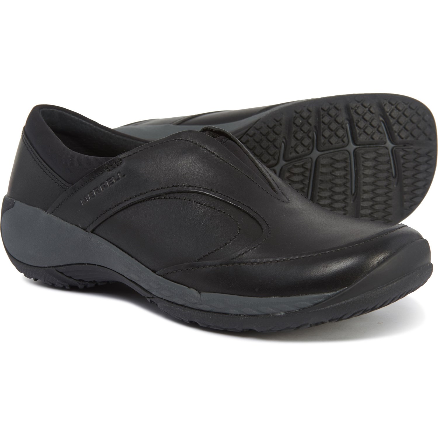 merrell black leather slip on shoes
