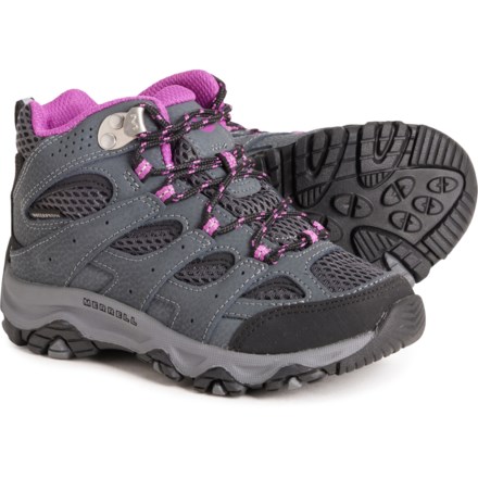 Merrell Girls Moab 3 Mid Hiking Boots - Waterproof in Granite/Berry