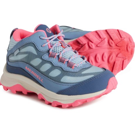 Merrell Girls Moab Speed Mid Hiking Boots - Waterproof in Dusty Blue/Coral