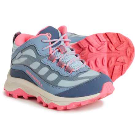 Merrell Girls Moab Speed Mid Hiking Boots - Waterproof in Dusty Blue/Coral