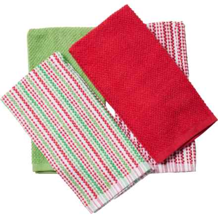 Merry & Bright Holiday Stripes Kitchen Towel Set - 4-Pack, 16x26” in Red Green