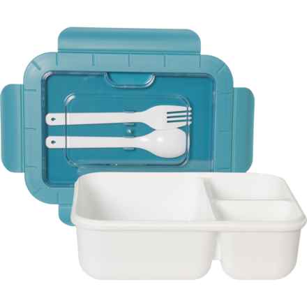 MESA 3-Section Meal Container with Utensils - 43.9 oz. in White/Teal