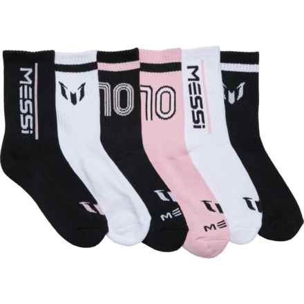 Messi Boys and Girls Big 10 Half Cushion Socks - 6-Pack, Crew in Pink