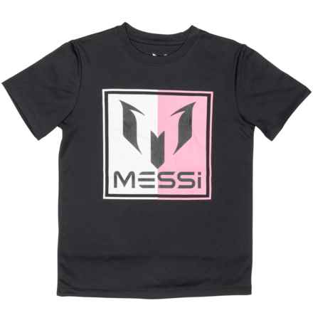 MESSI COLLECTION Big Boys Logo Box Soccer T-Shirt - Short Sleeve in Stretch Limo