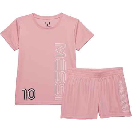 MESSI COLLECTION Little Girls High-Performance T-Shirt and Shorts Set - Short Sleeve in Candy Pink