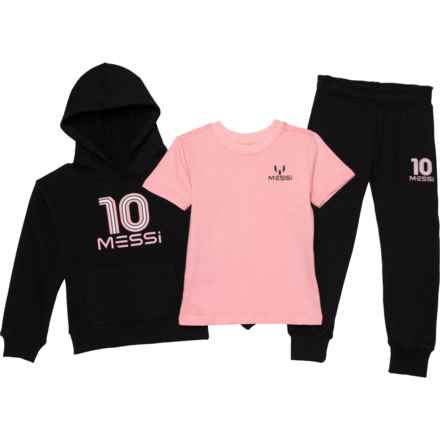 MESSI COLLECTION Toddler Boys Hoodie, T-Shirt and Pants Set in Black